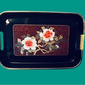 Peonies Lacquer Style Plastic Vanity Tray Peony Flower Design Serveware